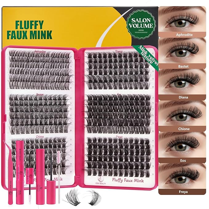Diva Lash Clusters Kit - 432 Pieces Lash Clusters D Curl Lash Extension Kit Fluffy Lash Clusters Kit WideSpan Individual Lashes 12-20mm Eyelash Clusters, Eyelash Extension Kit With Bond and Seal-FemmiqueWomen