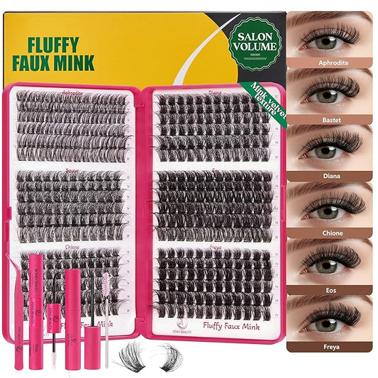 Diva Lash Clusters Kit - 432 Pieces Lash Clusters D Curl Lash Extension Kit Fluffy Lash Clusters Kit WideSpan Individual Lashes 12-20mm Eyelash Clusters, Eyelash Extension Kit With Bond and Seal-FemmiqueWomen