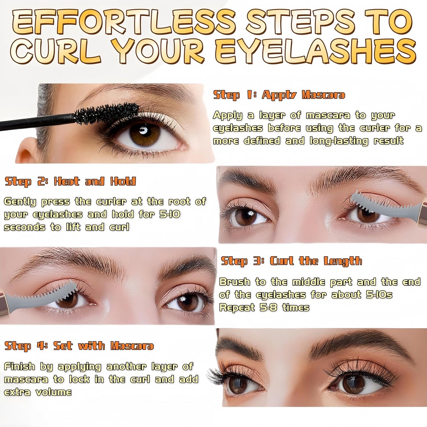 2025 Upgraded Heated Eyelash Curler - 2-in-1 USB Rechargeable Electric Eyelash Curler & Eyebrow Trimmer, Fast Heating in 6s, Anti-Burn Design, 24H Long-Lasting Effect, Perfect Gift for Women (White)-FemmiqueWomen