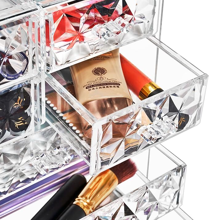Sorbus Acrylic Makeup Organizer - Organization and Storage Case for Cosmetics Make Up & Jewelry - Big Clear Makeup Organizer for Vanity, Bathroom, College Dorm, Closet, Desk (3 Large, 4 Small Drawers)-FemmiqueWomen