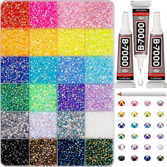 30000Pcs Resin Jelly Rhinestones for Crafting Bedazzling, Multicolor 3mm Flatback Gems for Crafts Clothing Clothes Tumblers Shoes Nails, Flat Back Mixed Color Bulk Bedazzler Kit Jewels with b7000 Glue-FemmiqueWomen