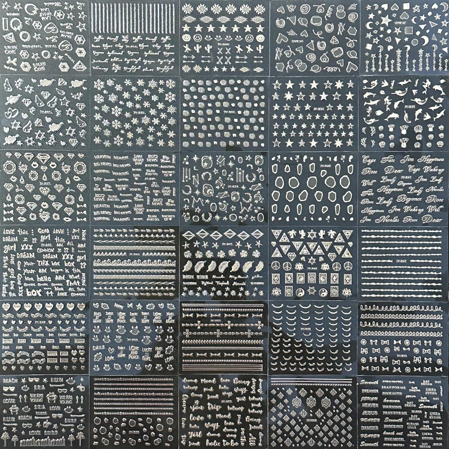 30 Sheets Silver Nail Art Stickers 3D Self Adhesive Sliver Line Nail Decals Silver Nail Sticker for Nail Art Silver Heart Star Nail Art Supplies Silver Nail Design for Acrylic Nails for Women Girls-FemmiqueWomen