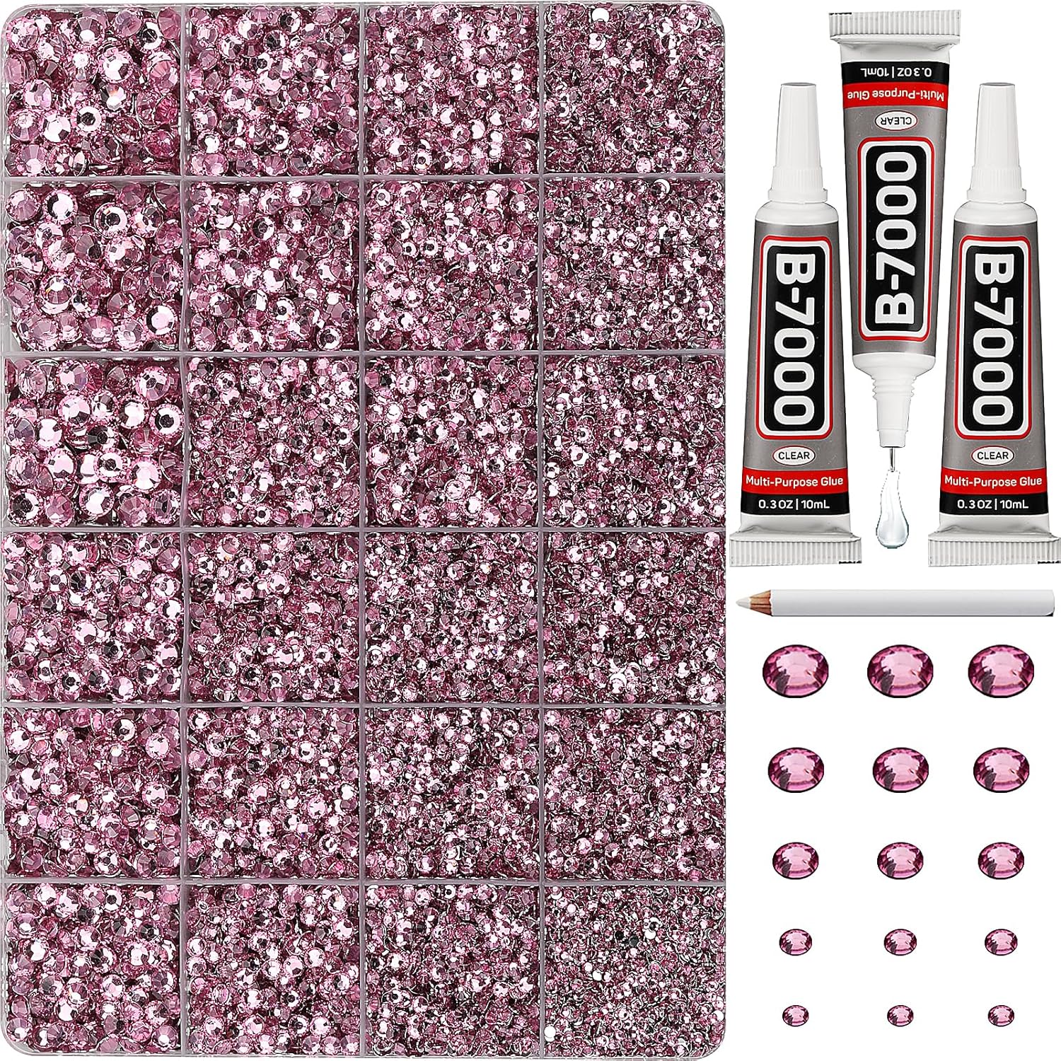30000Pcs Resin Rhinestones Set for Crafting Bedazzling, Pink Flatback Gems Jewels for Crafts Clothes Shoes Fabric Outfit Nails Makeup, Flat Back Light Pink Crystal 2-6mm with b 7000 Glue-FemmiqueWomen