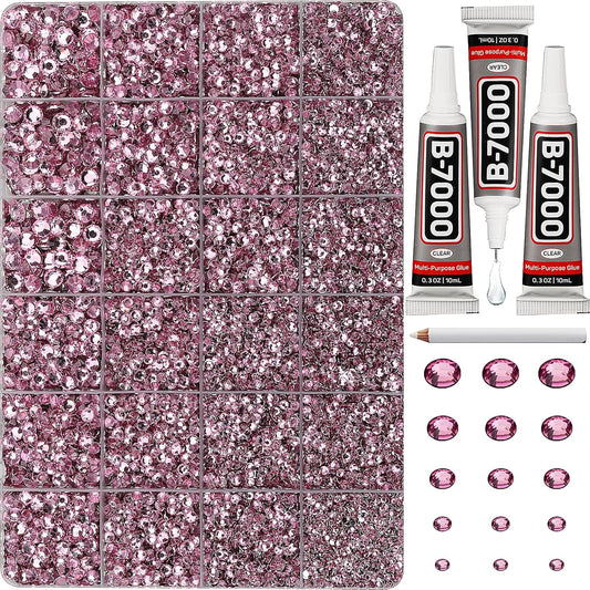 30000Pcs Resin Rhinestones Set for Crafting Bedazzling, Pink Flatback Gems Jewels for Crafts Clothes Shoes Fabric Outfit Nails Makeup, Flat Back Light Pink Crystal 2-6mm with b 7000 Glue-FemmiqueWomen