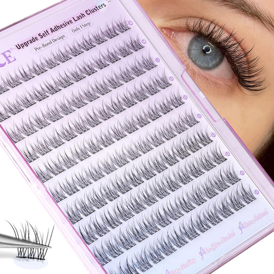 ALICE Self Adhesive Eyelashes Natural Self Adhesive Lash Clusters No Glue Needed Wispy Reusable Press on Lashes Pre-Glue 10-12mm 120pcs DIY Eyelash Extensions-FemmiqueWomen