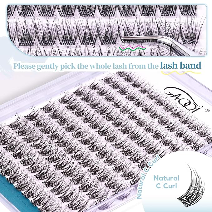 GAQQI Lash Clusters Wispy & Natural Eyelash Clusters Clear Band, 10-14mm Cluster Lashes 120PCS, Cluster Eyelash Extensions C Curl, Cluster Lashes Ultra-thin & Soft Invisivle Band (FEATHER)-FemmiqueWomen