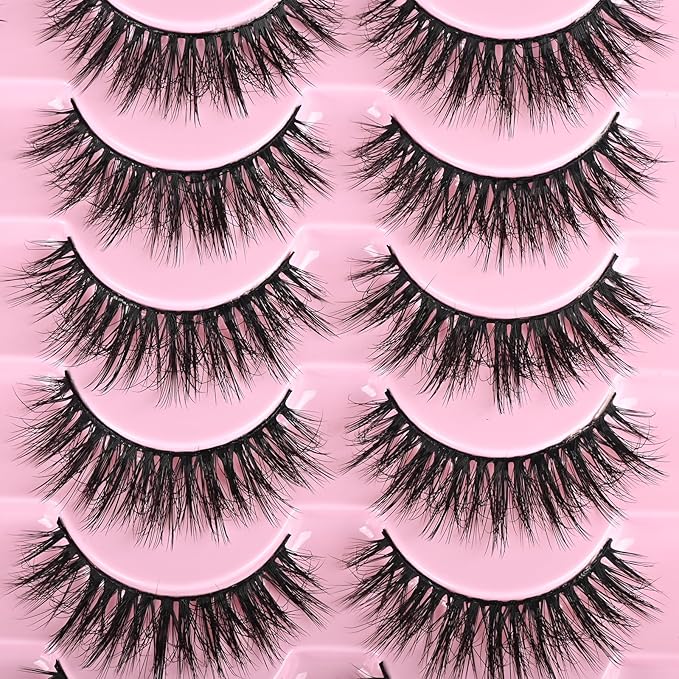 FARRED Lashes Natural Look Short Cat Eye Natural Lashes Fluffy Wispy False Eyelashes 14 Pairs Faux Mink Strip Eye Lashes Pack for Daily Makeup (F7 | 6-15mm)-FemmiqueWomen