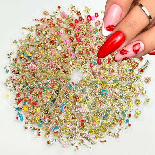 30 Sheets Valentine Nail Stickers: 3D Self-Adhesive Red Heart Designs, Rose Lip Bow, Valentine Decals & Supplies-FemmiqueWomen