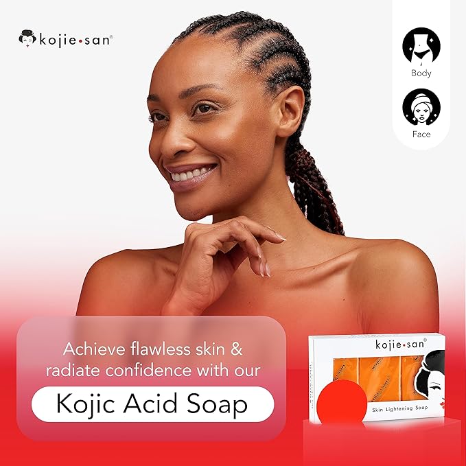 Kojie San Face & Body Shower Set - The Original Kojic Acid Soap, Dark Spot Remover Bar Soap with Coconut & Tea Tree Oil – 65g x 8 Bars with Leafa Soap Net, Brush and Soap Dish-FemmiqueWomen