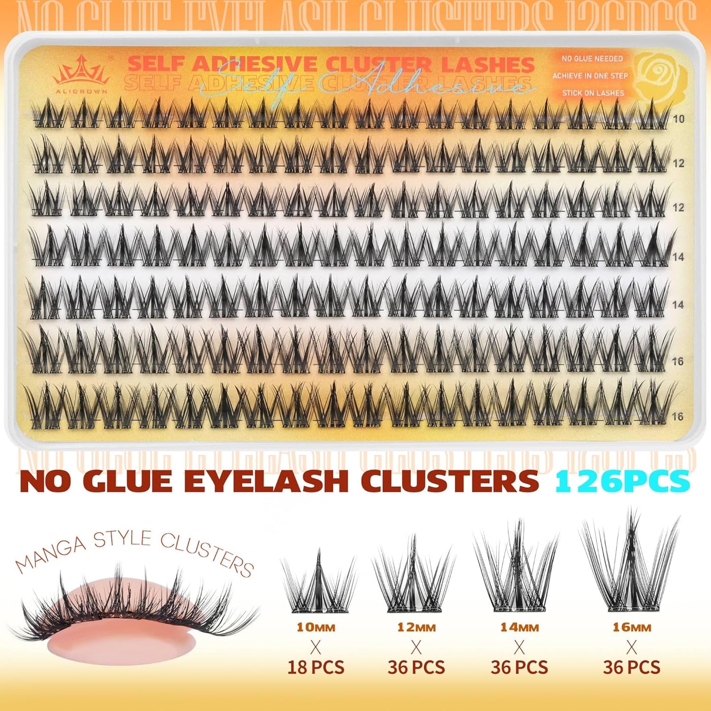Self Adhesive Eyelashes No Glue Lash Clusters Manga Eyelash Extensions Self Adhesive Eyelash Clusters Wispy Individual Lashes Extensions Spiky Pre-glued Eyelashes 126Pcs-FemmiqueWomen