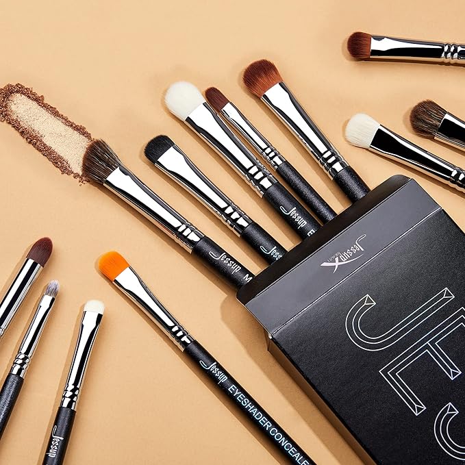 Jessup Eyeshadow Brush Set 12pcs Eye Makeup Brushes Set Professional Premium Sythetic Eye Shadow Blending Smoky Shader Concealer Brush Black T339-FemmiqueWomen