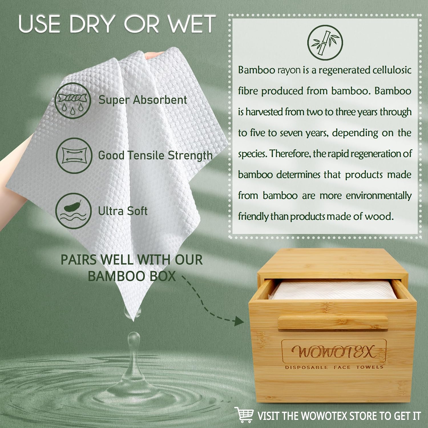 Bamboo Viscose Disposable Face Towel Biodegradable Large Dry Face Wipes 120 Count Extra Thick Soft Clean Facial Towels for Sensitive Skin, Makeup Removing, Facial Cleansing-FemmiqueWomen