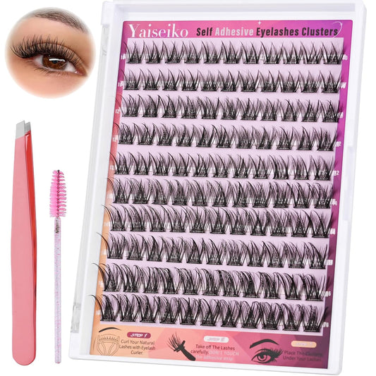 Self Adhesive Eyelashes Kit Wispy Eyelash Extension Self Adhesive Lashes Reusable Press on Lashes No Glue Needed Lash Clusters 10-16mm D Curl Pre Glued Eyelashes Clusters(A01,110Pcs)-FemmiqueWomen