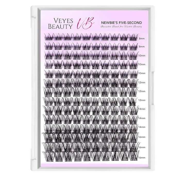 VEYESBEAUTY Lash Clusters Individual Eyelash Extensions Thin & Invisible Band DIY False Eyelashes for Self-application Newbie's Five-Second Series Wispy Lash Tray, LuxeBold 8-16mm Mixed Length-FemmiqueWomen