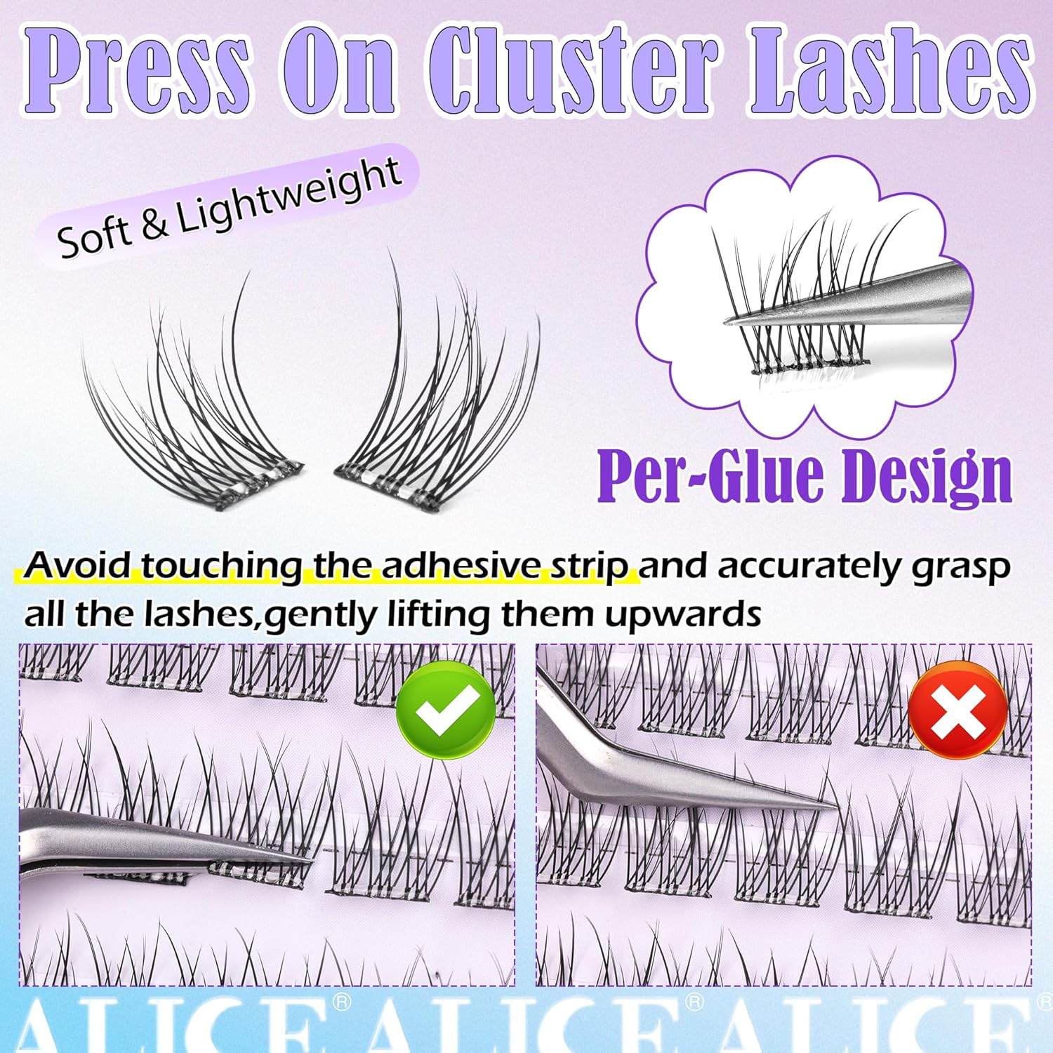 ALICE Self Adhesive Eyelashes Natural Self Adhesive Lash Clusters No Glue Needed Wispy Reusable Press on Lashes Pre-Glue 10-12mm 120pcs DIY Eyelash Extensions-FemmiqueWomen