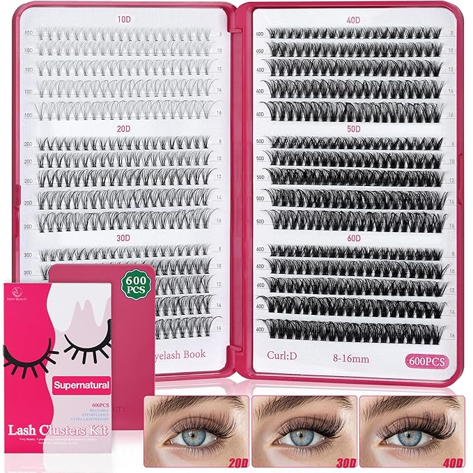 Bombshell SE Lash Clusters 600PCS Lashes - Lash Clusters 10D 20D 30D+40D50D60D Individual Lashes Clusters D Curl Lash Extension 8-16MM Eyelash Clusters DIY Cluster Eyelash Extensions for Beginners-FemmiqueWomen