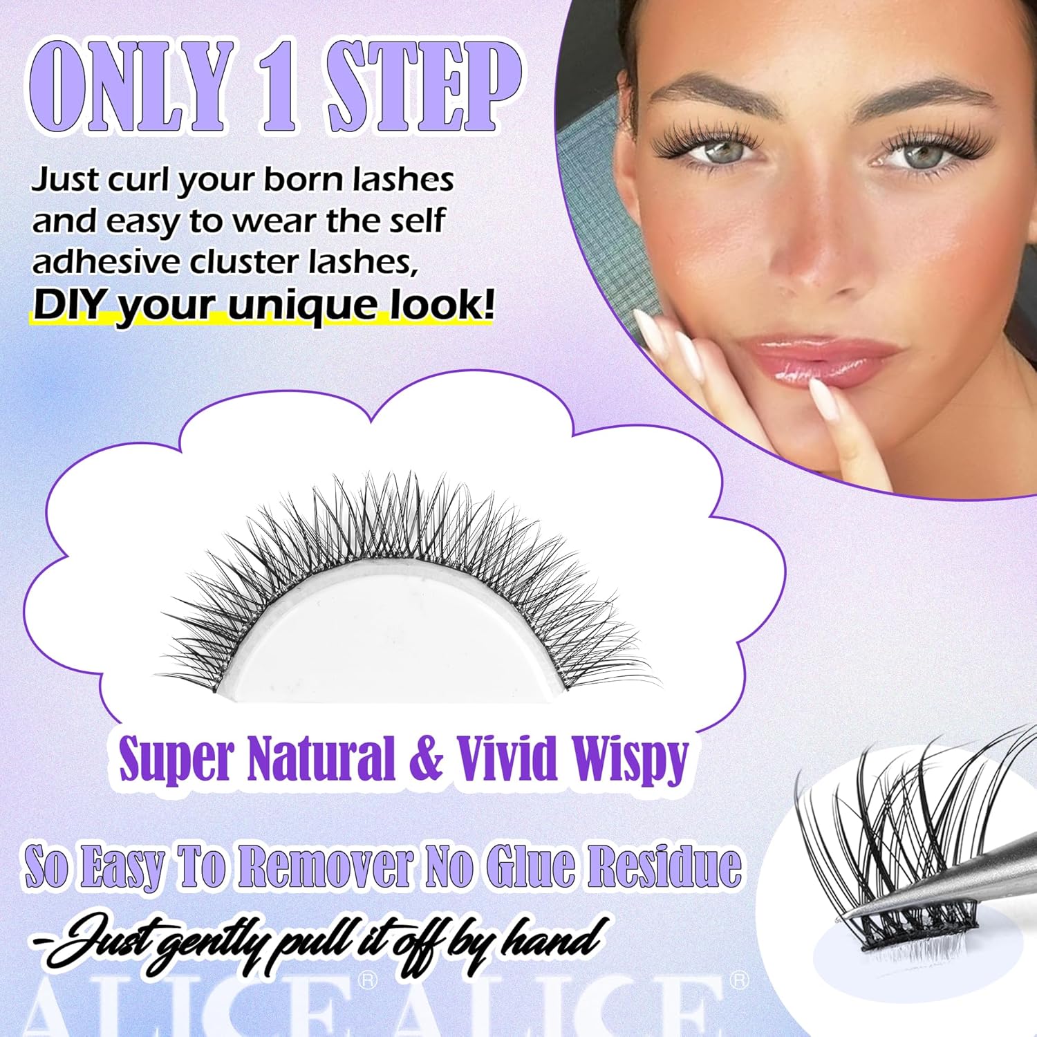 Self Adhesive Eyelashes Reusable Natural Self Adhesive Lash Clusters Wispy Press on Lashes Pre-Glue 8-12mm 120pcs C Curl DIY Eyelash Extensions Kit No Glue Needed by ALICE-FemmiqueWomen