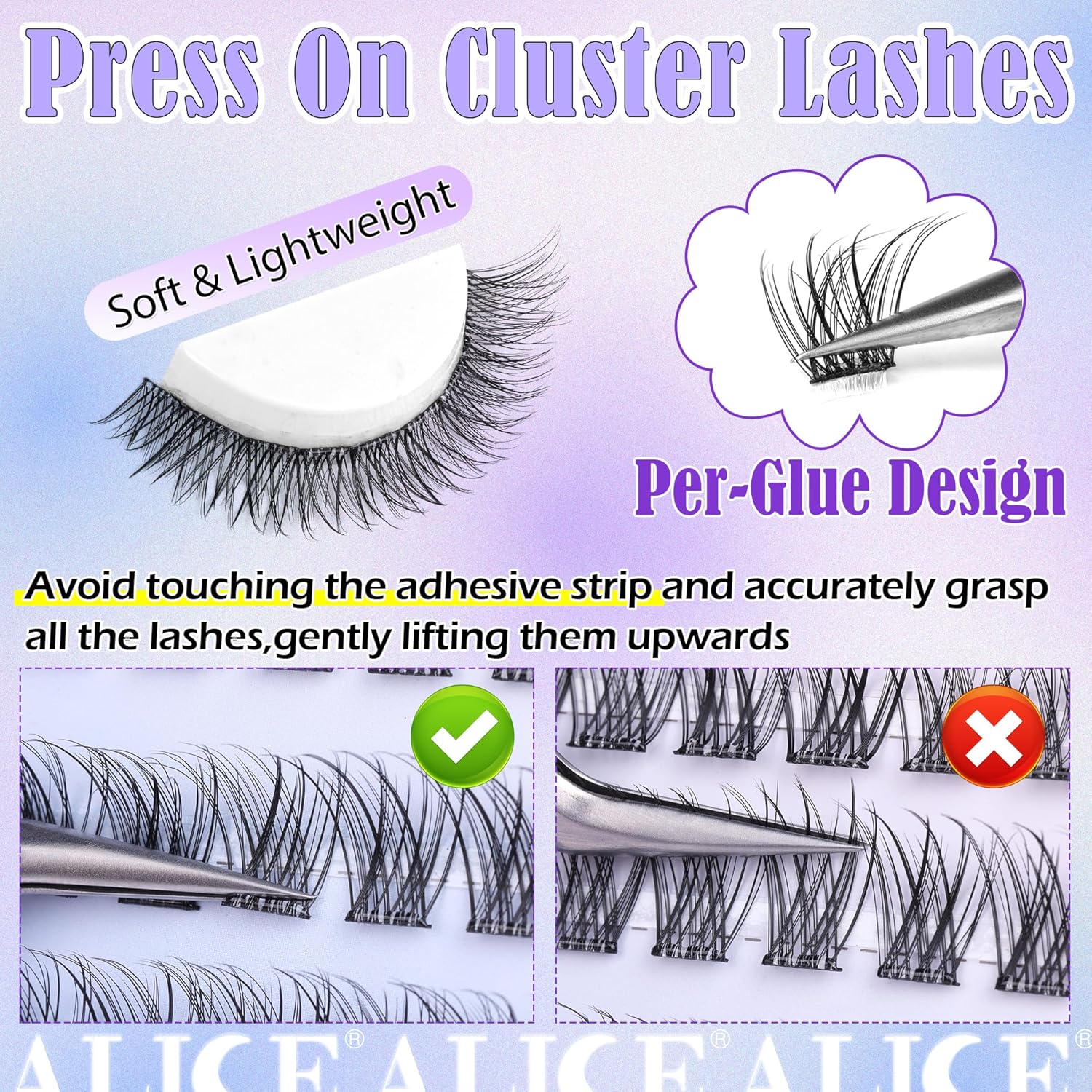 Self Adhesive Eyelashes Reusable Natural Self Adhesive Lash Clusters Wispy Press on Lashes Pre-Glue 8-12mm 120pcs C Curl DIY Eyelash Extensions Kit No Glue Needed by ALICE-FemmiqueWomen