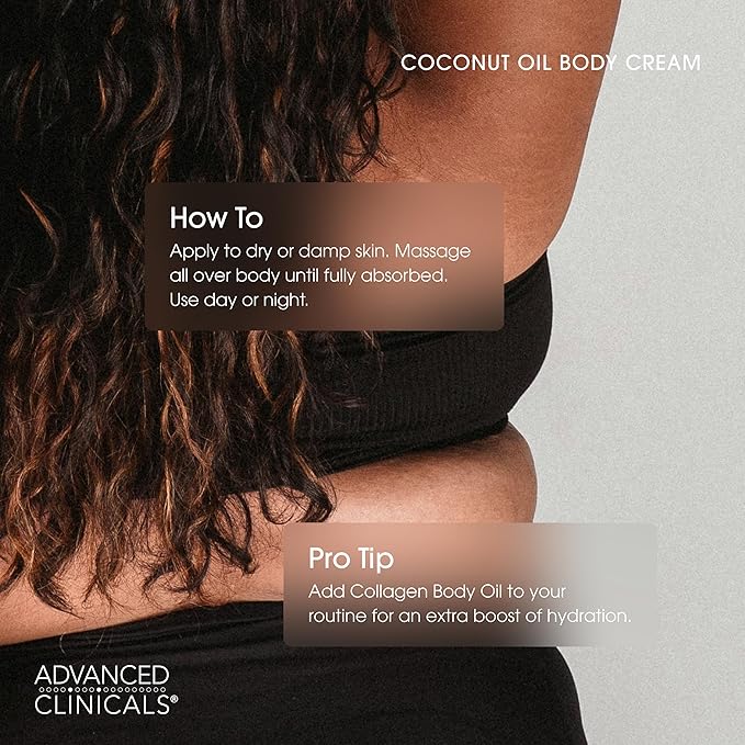 Advanced Clinicals Coconut Oil Body Cream For Women & Men | Hydrating Coconut Lotion For Extremely Dry Skin | Visible Anti Aging Body Butter Skin Care Balm Moisturizer For Hand, Heel, Feet, 16oz, 2PC-FemmiqueWomen