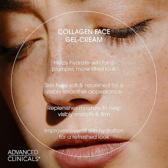 Advanced Clinicals Collagen Cream Gel-Like Facial Lotion | Collagen Peptide + Hyaluronic Acid Moisturizer For Face Helps Hydrate Dry Skin & Improve Appearance Of Wrinkles & Fine Lines, 2 Fl Oz-FemmiqueWomen