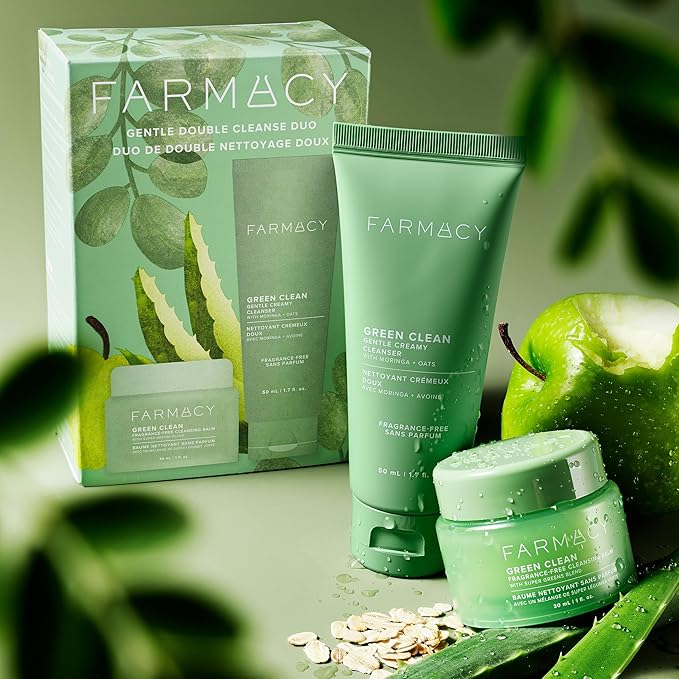 Farmacy Gentle Double Cleanse Skincare Gift Set - Fragrance-Free Gentle Creamy Face Cleanser & Makeup Remover Cleansing Balm - Melts Away Makeup & Helps Promote Healthy Skin (2 Count)-FemmiqueWomen