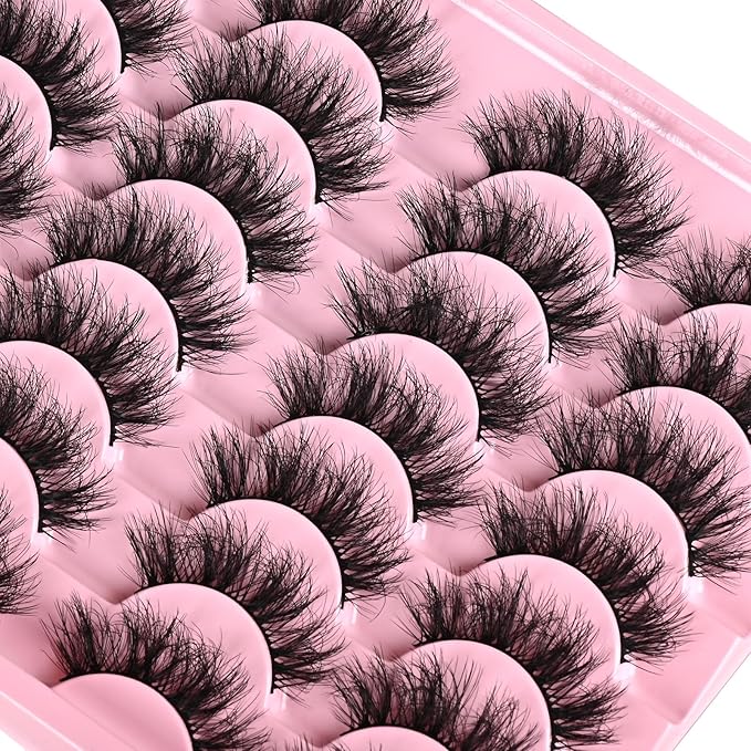 FARRED Fluffy Lashes Natural False Eyelashes Short Wispy Lash Pack 14 Pair Natural Look Cat Eye Strip Eyelash Small Fake Lashes Full Pestañas Sets for MUA and Beginners Daily Makeup (F11 | 7-16mm)-FemmiqueWomen