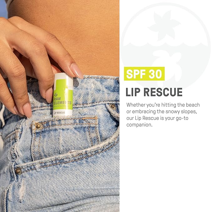 Raw Elements Organic Outdoor Sunscreen Lip Balm Rescue - SPF 30, UVA-UVB Protection, Reef-Safe, Non-Nano Zinc, Water Resistant, 0.15 oz (Pack of 1)-FemmiqueWomen