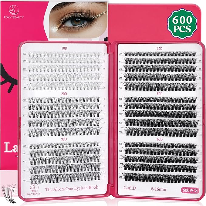 Lash Clusters 600PCS Lashes - Wispy Lash Clusters 10D 20D 30D+40D50D60D Individual Lashes Clusters D Curl Lash Extension 8-16MM Eyelash Clusters DIY Cluster Eyelash Extensions for Beginners Eyelashes-FemmiqueWomen