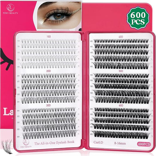 Lash Clusters 600PCS Lashes - Wispy Lash Clusters 10D 20D 30D+40D50D60D Individual Lashes Clusters D Curl Lash Extension 8-16MM Eyelash Clusters DIY Cluster Eyelash Extensions for Beginners Eyelashes-FemmiqueWomen