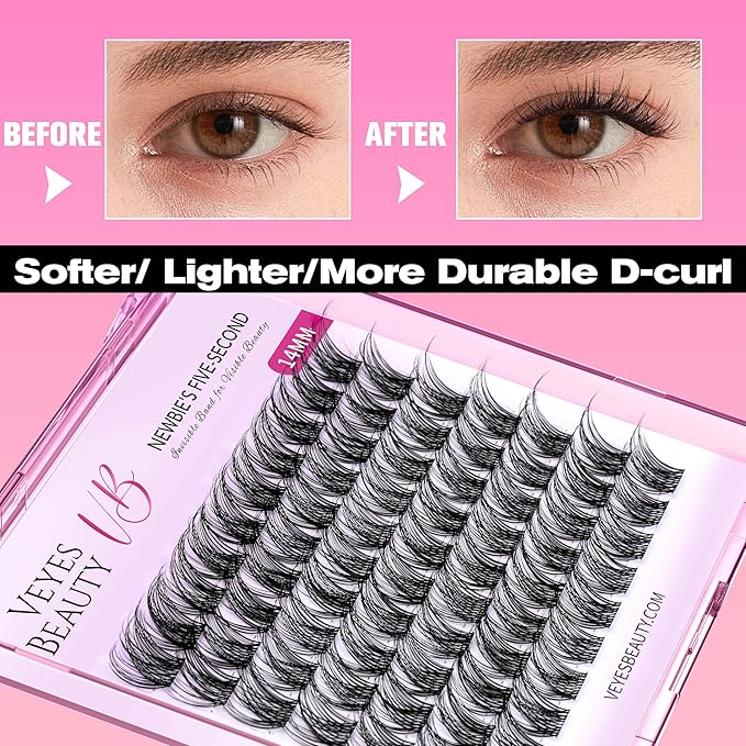 VEYESBEAUTY Lash Clusters Individual Eyelash Extensions Thin & Invisible Band DIY False Eyelashes for Self-application Newbie's Five-Second Series Wispy Lash Tray, LuxeBold 10mm Single Length-FemmiqueWomen