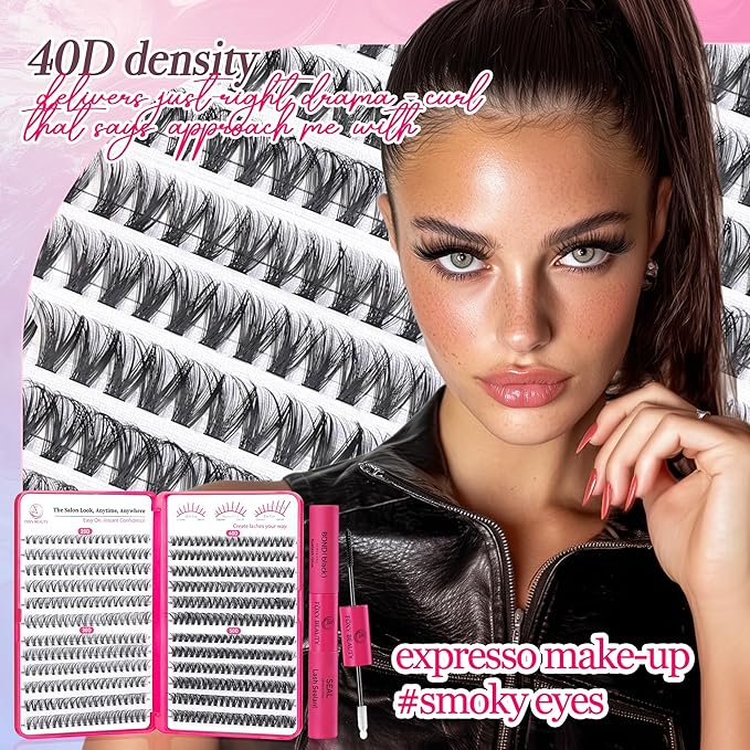 Waltz Lash Clusters Kit - Lash Clusters Lash Extension Kit with Bond and Seal Eyelash Cluster 20D30D40D50D-0.07D Cluster Eyelash Extensions Eyelash Extension Kit DIY at Home-FemmiqueWomen