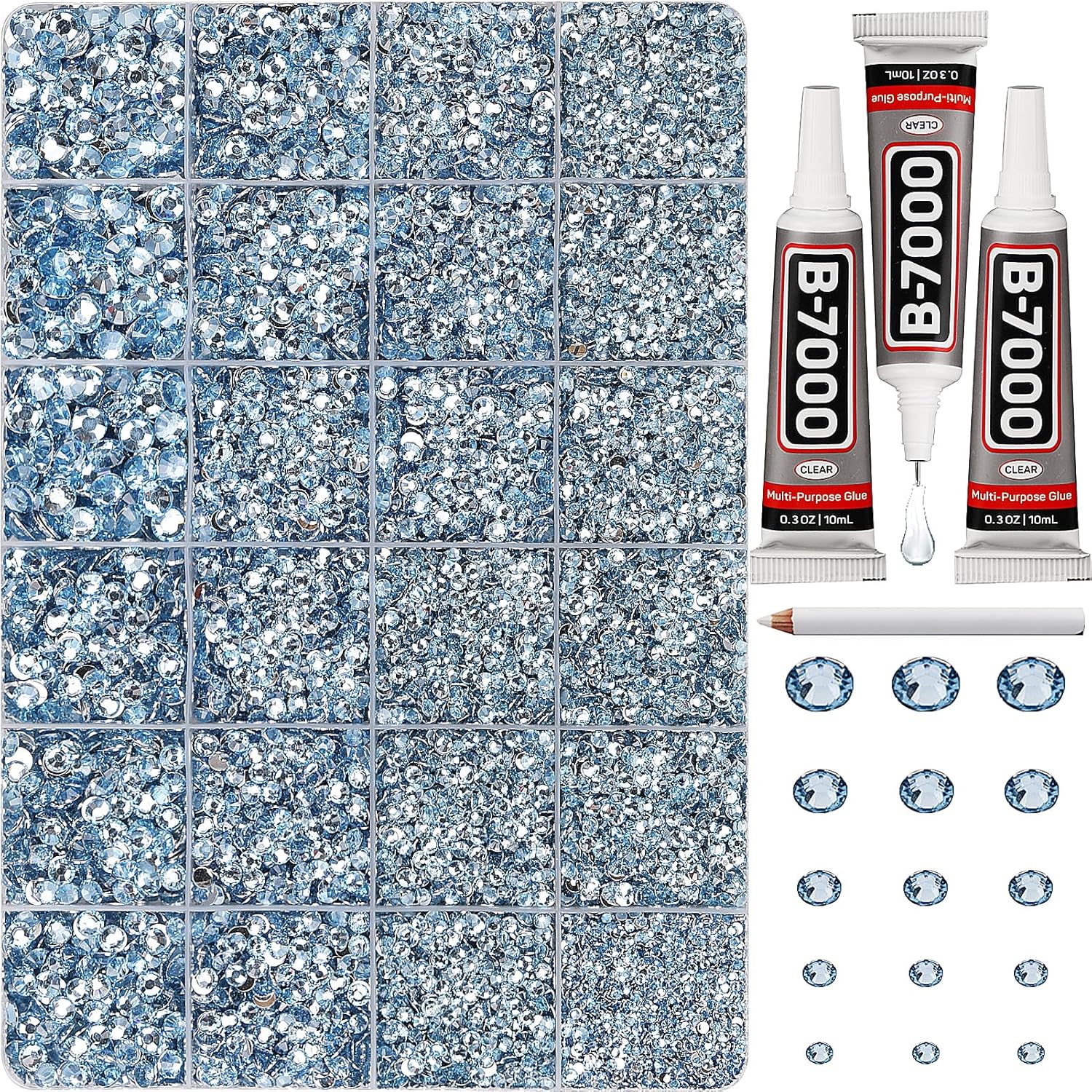 30000Pcs Resin Rhinestones Set for Crafting Bedazzling, Light Blue Flatback Gems Jewels for Crafts Clothes Shoes Fabric Outfit Nails Makeup, Flat Back Crystal 2-6mm with b 7000 Glue-FemmiqueWomen
