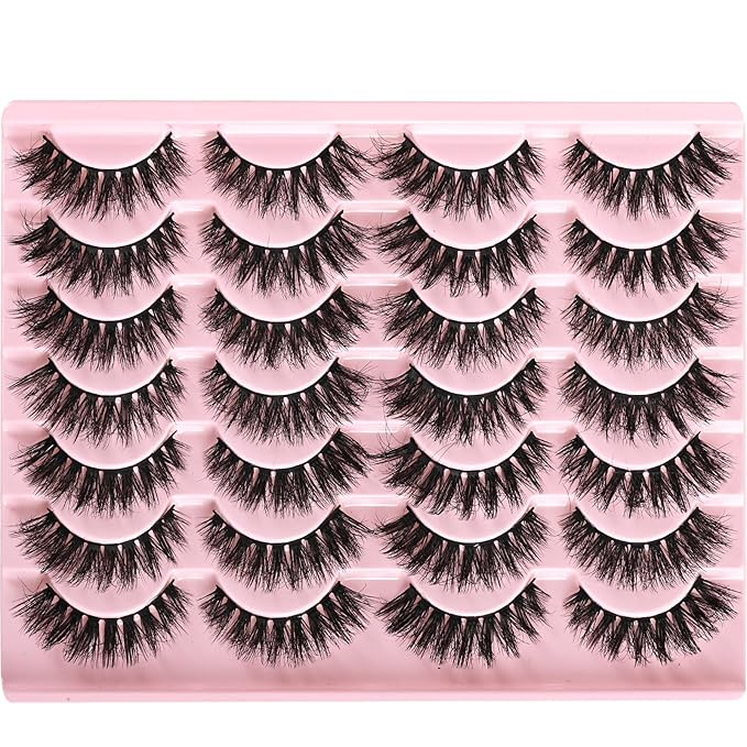 FARRED Wispy Lashes Hybrid Mink Eyelashes 14 Pairs Short Cat Eye Natural Fluffy False Eyelashes Faux Mink Strip Eye Lashes Pack for Daily Makeup (F18 | 8-14 mm)-FemmiqueWomen