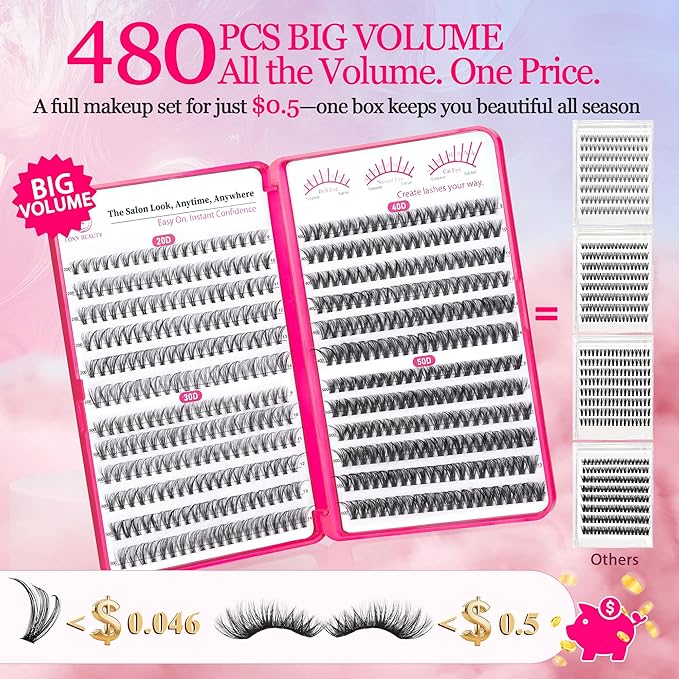 Waltz Lash Clusters Kit - Lash Clusters Lash Extension Kit with Bond and Seal Eyelash Cluster 20D30D40D50D-0.07D Cluster Eyelash Extensions Eyelash Extension Kit DIY at Home-FemmiqueWomen