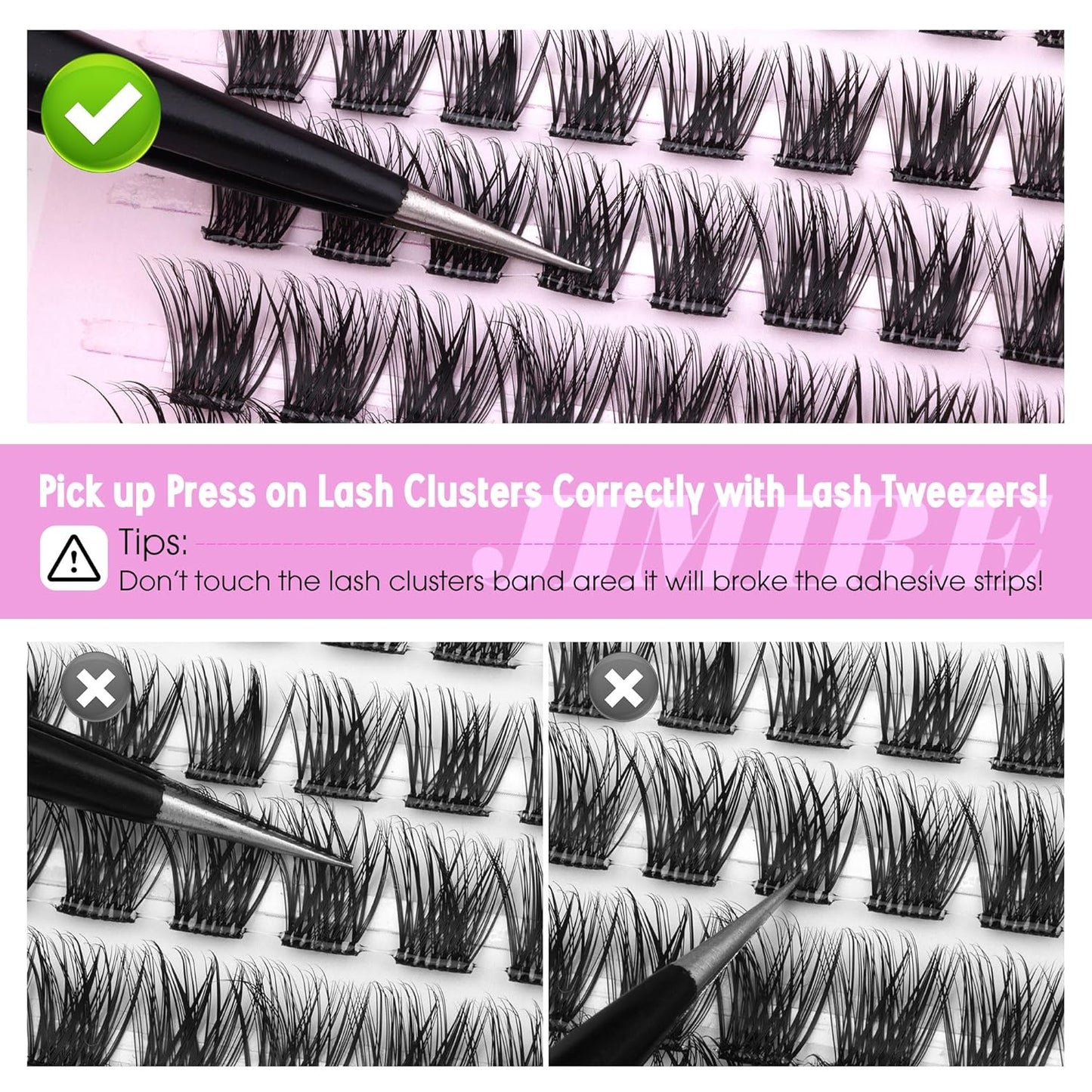 JIMIRE Self Adhesive Eyelashes Natural Wispy 8-16MM Pre Glued Lash Clusters No Glue Needed Press on Lashes Reusable Self Adhesive Lashes Classic Eyelash Clusters Easy to Apply-FemmiqueWomen