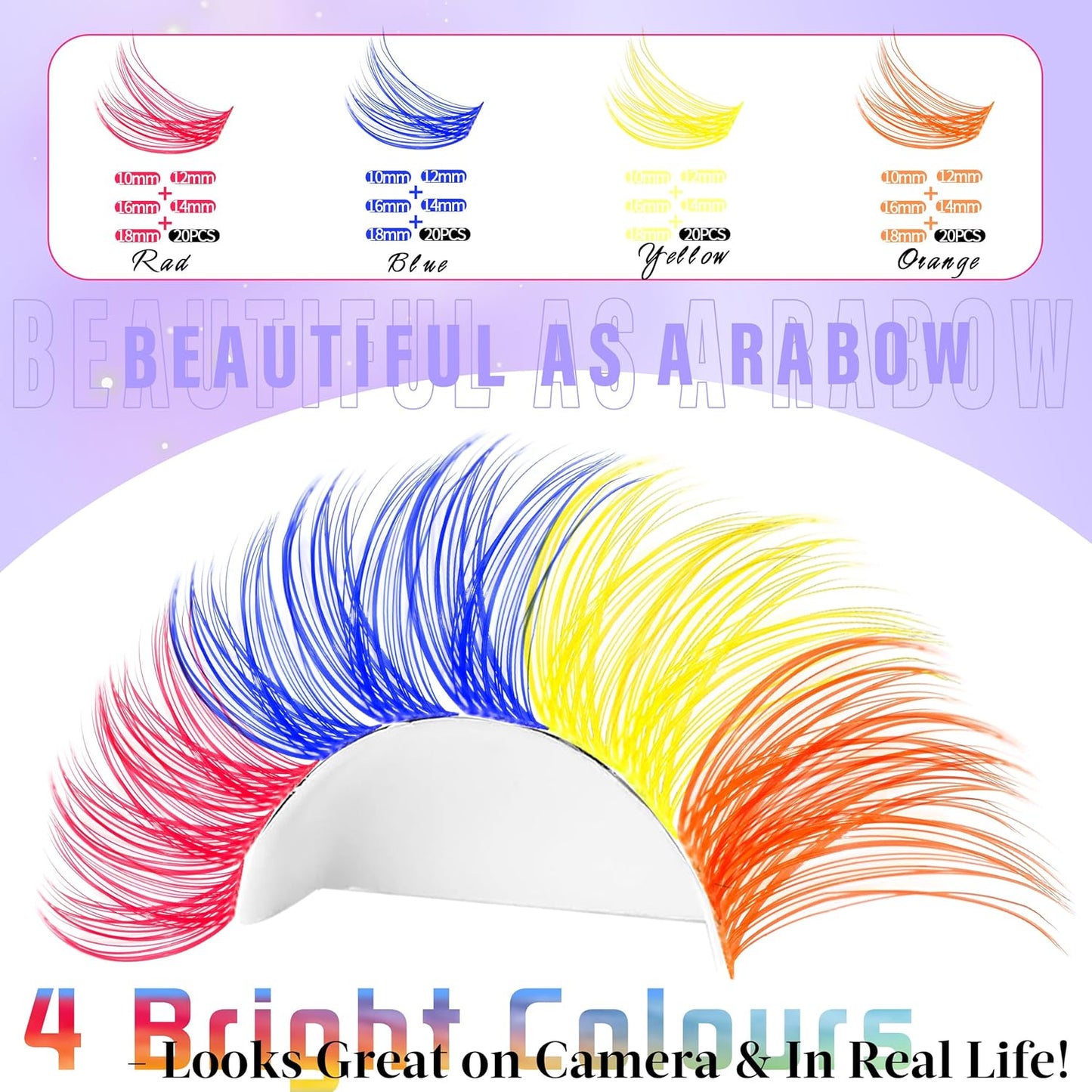 Colored Lash Clusters with Bottom Lashes D Curl 10-18mm Mixed 4 Colors Rainbow DIY Eyelash Extension Colorful Cluster Lashes Pack for Festival Christmas New Year and Cosplay by Yaiseiko-FemmiqueWomen