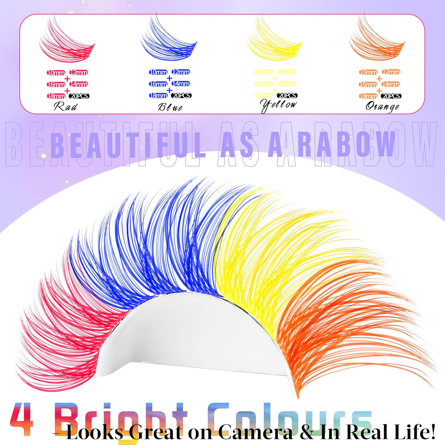 Colored Lash Clusters with Bottom Lashes D Curl 10-18mm Mixed 4 Colors Rainbow DIY Eyelash Extension Colorful Cluster Lashes Pack for Festival Christmas New Year and Cosplay by Yaiseiko-FemmiqueWomen