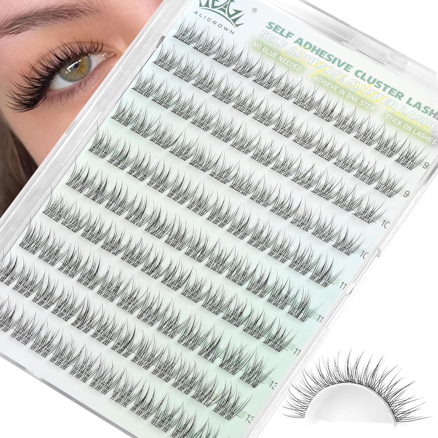 Self Adhesive Lashes Clusters Natural Look No Glue Eyelash Extensions Wispy Pre Glued Self Adhesive Eyelashes Reusable DIY Lash Extensions 120Pcs 9mm 10mm 11mm 13mm-FemmiqueWomen