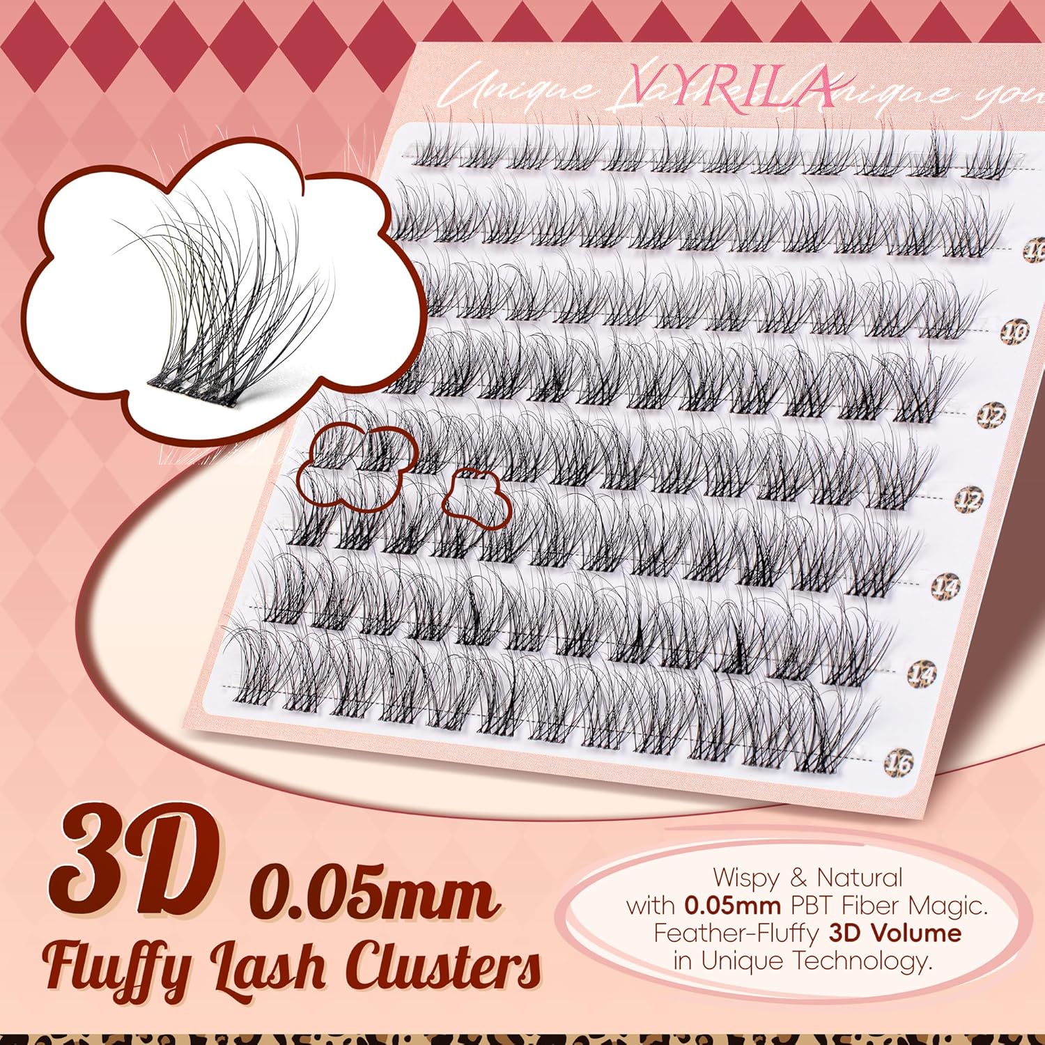 Lash Clusters 0.05mm PBT Fiber Eyelash Clusters, 0.1mm Superfine Invisiband D Curl Diy Lash Extension, 96pcs 8-16mm Individual Like Eyelash Extensions (Dash-D-8-16Mix)-FemmiqueWomen