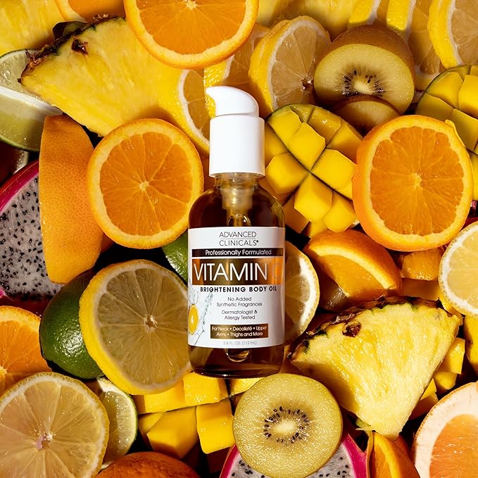 Advanced Clinicals Vitamin C illuminating Body Oil For Women & Men |Vitamin C Oil Skin Care Body Moisturizer With Vitamin E + Botanicals To Help Improve Appearance Of Dark Spots + Dry Skin, 3.8 Fl Oz-FemmiqueWomen