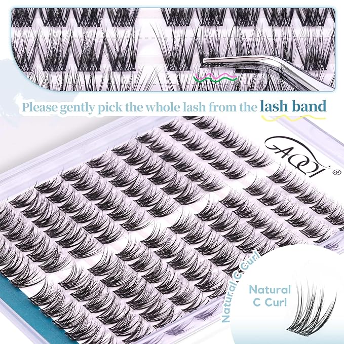 GAQQI Lash Clusters Volume & Wispy Eyelash Clusters 10-14mm Cluster Lashes 120PCS, Cluster Eyelash Extensions C Curl, Ultra-thin & Soft Clear Band False Lashes Wide Band (WING)-FemmiqueWomen