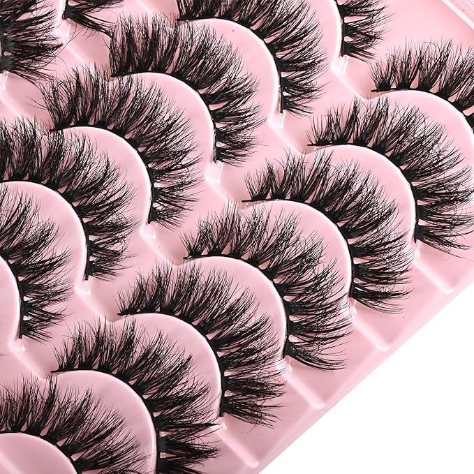 FARRED Wispy Lashes Hybrid Mink Eyelashes 14 Pairs Short Cat Eye Natural Fluffy False Eyelashes Faux Mink Strip Eye Lashes Pack for Daily Makeup (F18 | 8-14 mm)-FemmiqueWomen