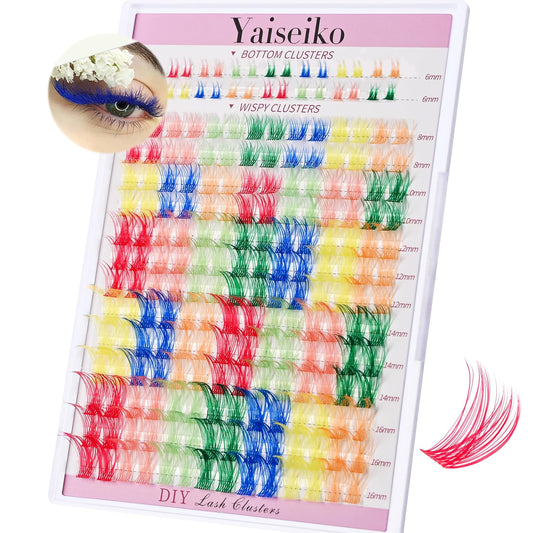 Wispy Colored Lash Clusters with Bottom Lashes Individual Lashes D Curl 8-16mm Mixed 7 Colors Rainbow DIY Eyelash Extension Colorful Cluster Lashes Pack by Yaiseiko-FemmiqueWomen
