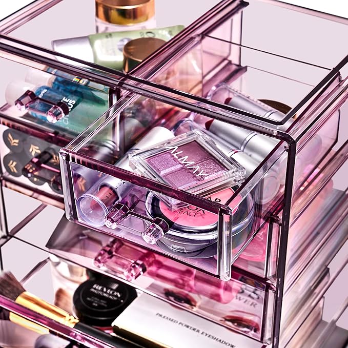 Sorbus Acrylic Makeup Organizer - Organization and Storage Case for Cosmetics Make Up & Jewelry - Big Clear Makeup Organizer for Vanity, Bathroom, College Dorm, Closet, Desk (3 Large, 4 Small Drawers)-FemmiqueWomen