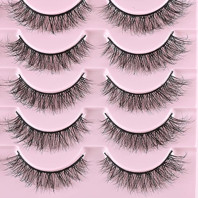 FARRED Natural Lashes Short Eyelashes Wispy False Mink Lash Pack 14 Pair Natural Look Fluffy Cat Eye Strip Eyelash Small Fake Lashes Full Pestañas Sets for MUA and Beginners Daily Makeup (F1 | 8-14mm)-FemmiqueWomen