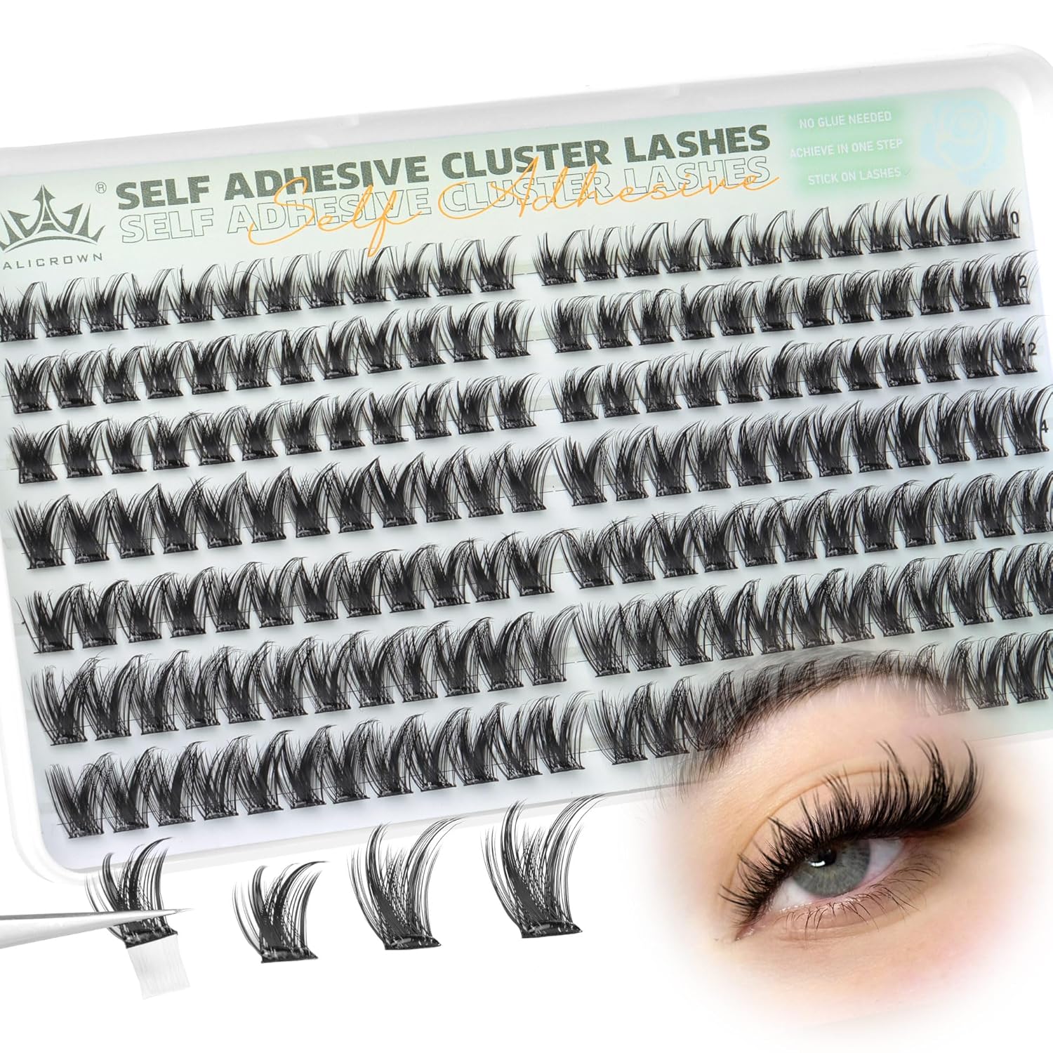 Self Adhesive Eyelash Clusters 168Pcs No Glue Lash Clusters Pre-glued Wispy Lash Extensions Self Adhesive Eyelashes Extensions Press on Individual Lash Extensions 10MM-16MM-FemmiqueWomen