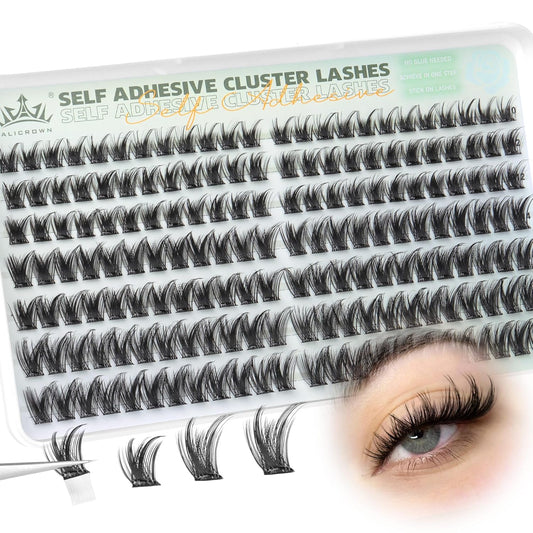 Self Adhesive Eyelash Clusters 168Pcs No Glue Lash Clusters Pre-glued Wispy Lash Extensions Self Adhesive Eyelashes Extensions Press on Individual Lash Extensions 10MM-16MM-FemmiqueWomen