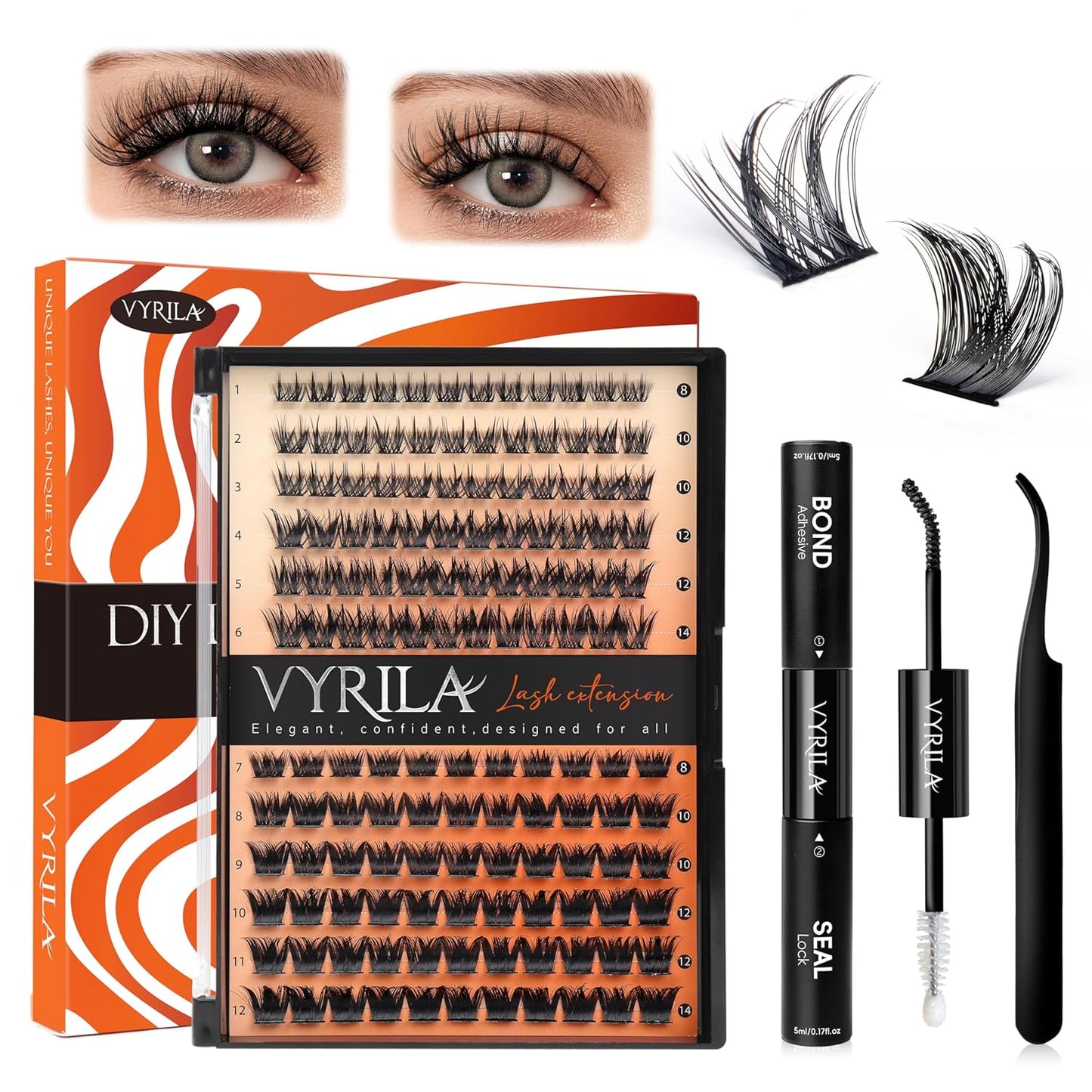 Lash Clusters Kit-VYRILA 0.07mm Wispy 8-14mix C Curl Eyelash Clusters with Lash Bond and Seal Waterproof, Eyelash Tweezers (S03+S05 KIT 138pcs-8-14mix)-FemmiqueWomen