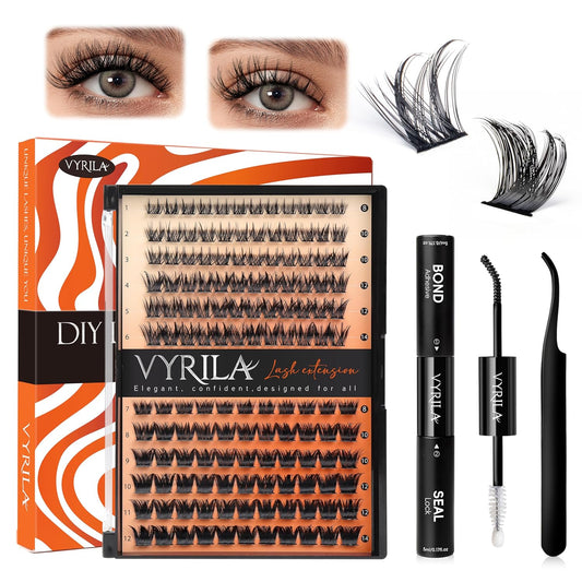 Lash Clusters Kit-VYRILA 0.07mm Wispy 8-14mix C Curl Eyelash Clusters with Lash Bond and Seal Waterproof, Eyelash Tweezers (S03+S05 KIT 138pcs-8-14mix)-FemmiqueWomen