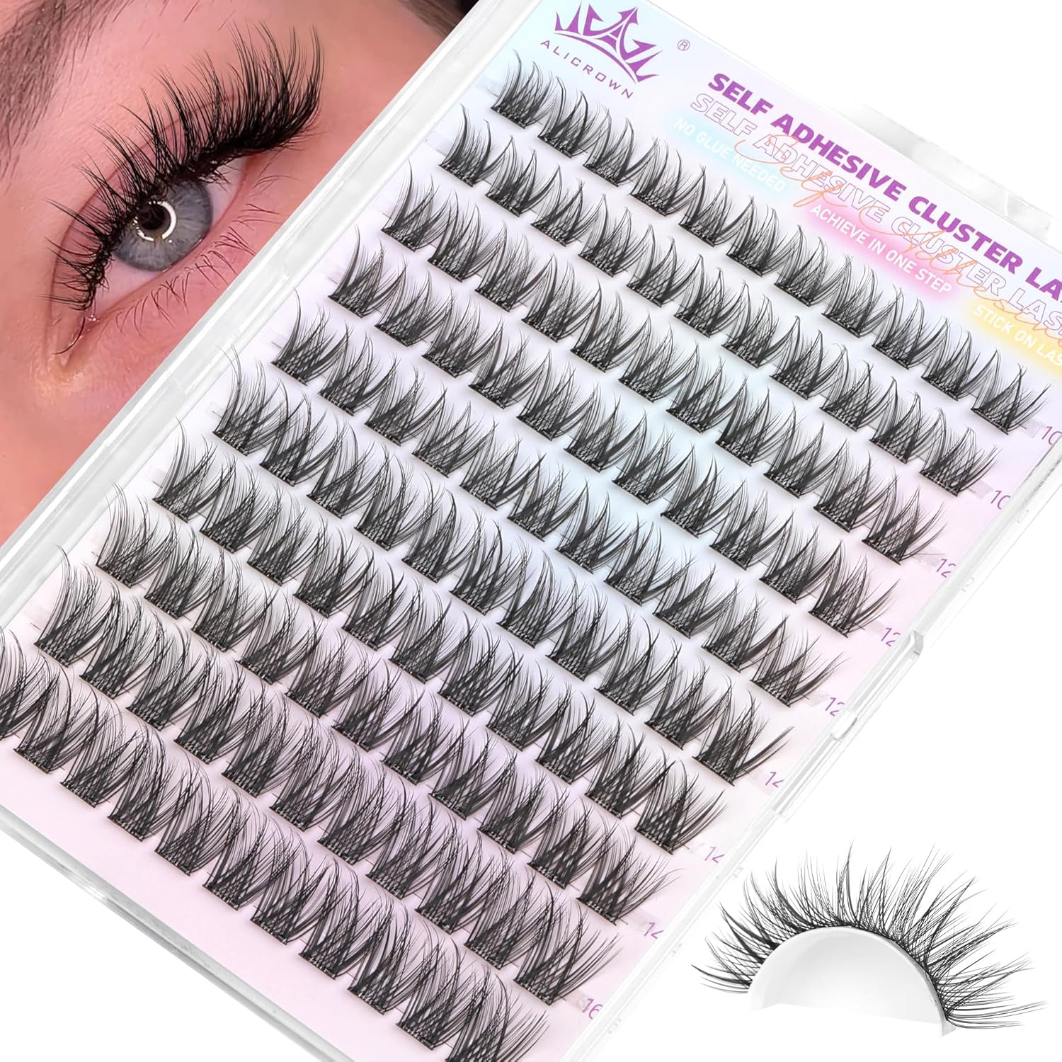 Self Adhesive Eyelashes No Glue Self Adhesive Lash Clusters Pre Glued Eyelashes Clusters Natural Wispy Glueless Eyelash Extensions Reusable DIY Lash Extensions (110Pcs, 10mm-16mm)-FemmiqueWomen